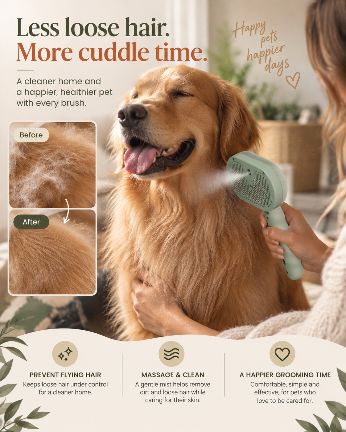 Wayloa Steam Pet Grooming Brush