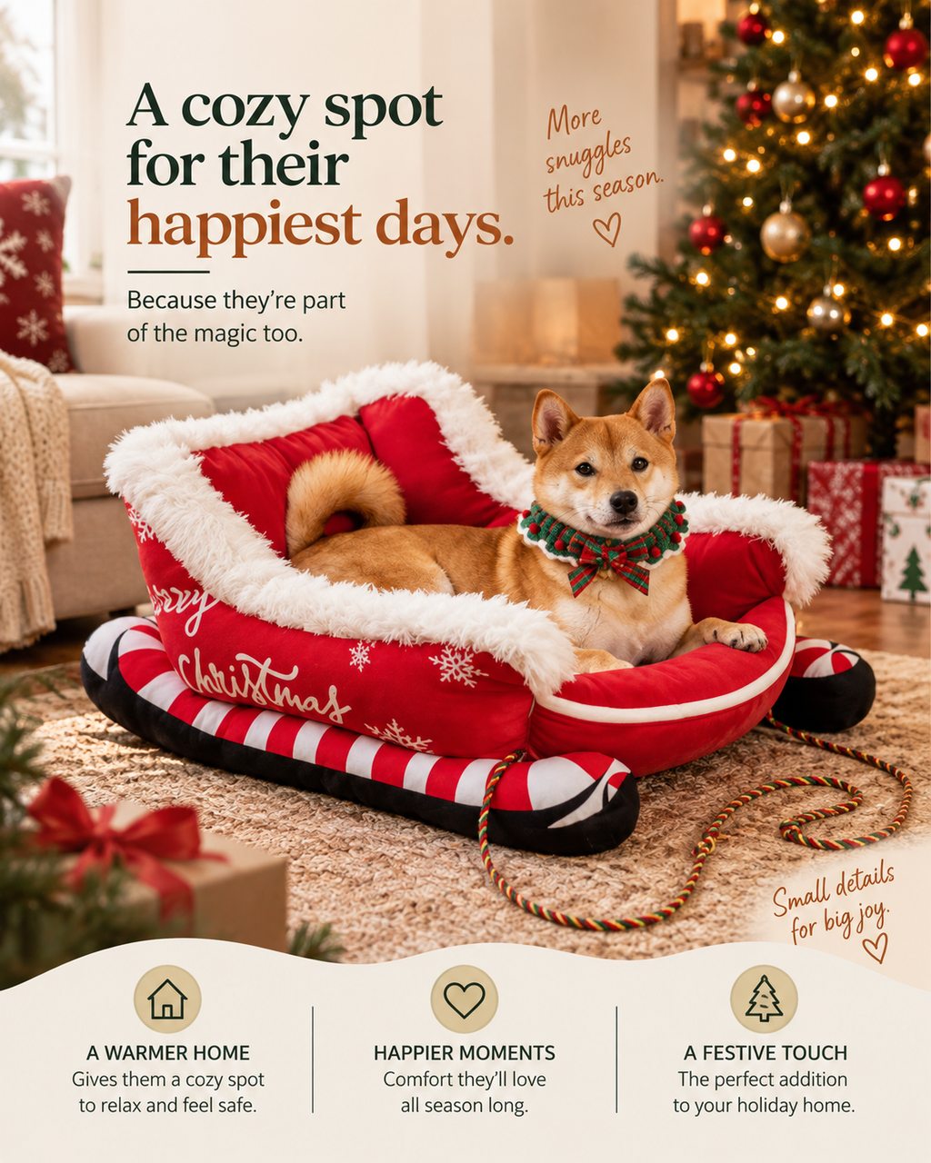 Wayloa Christmas Sleigh Dog Bed