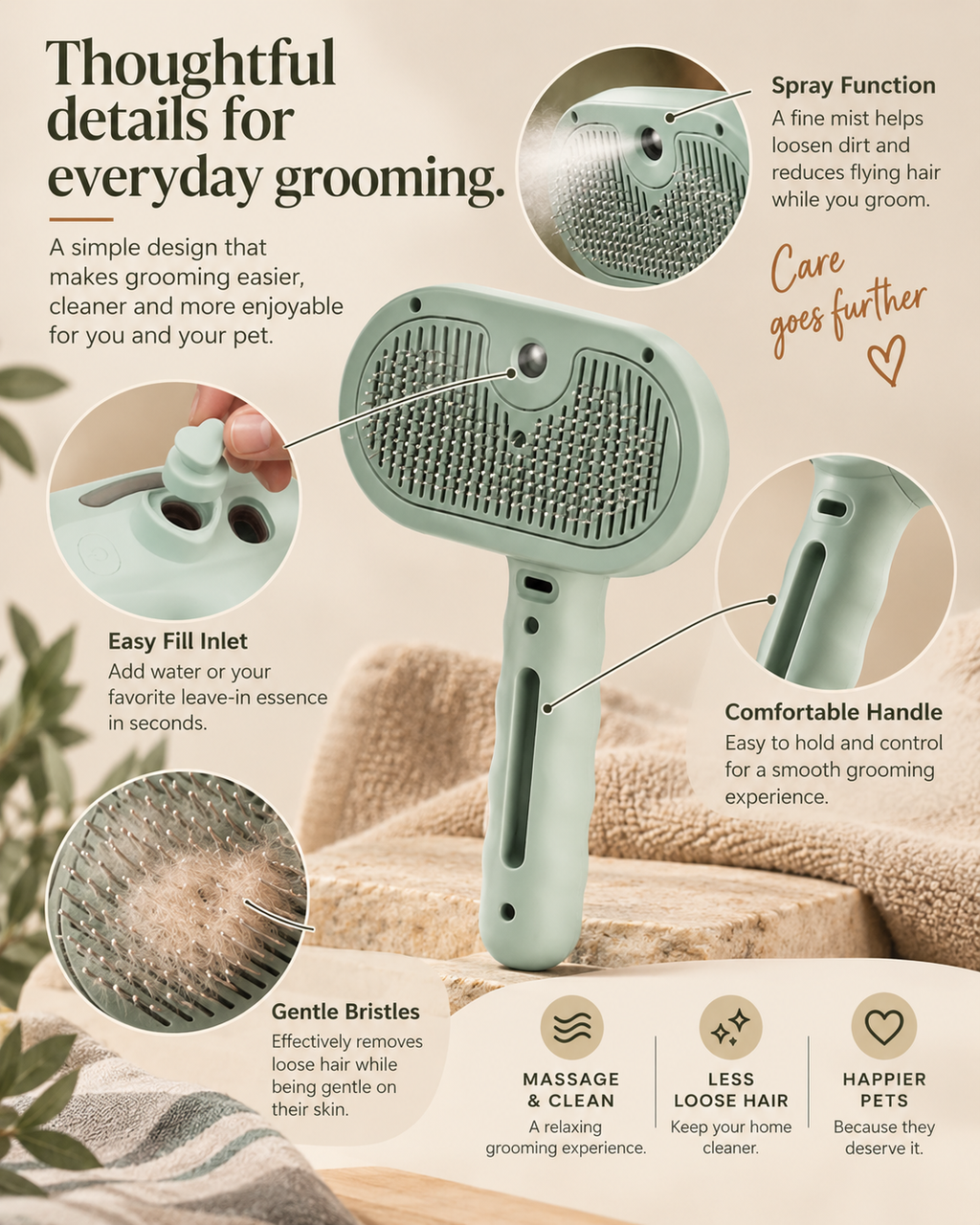 Wayloa Steam Pet Grooming Brush