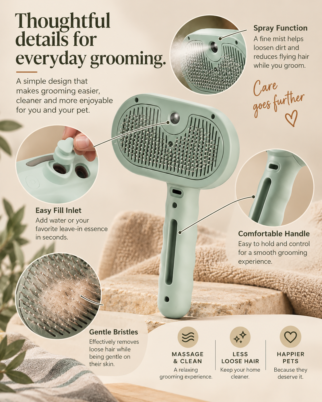 Wayloa Steam Pet Grooming Brush