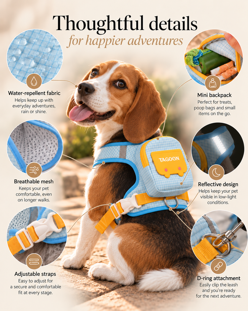 Wayloa 3-in-1 Dog Backpack Harness & Lead Set