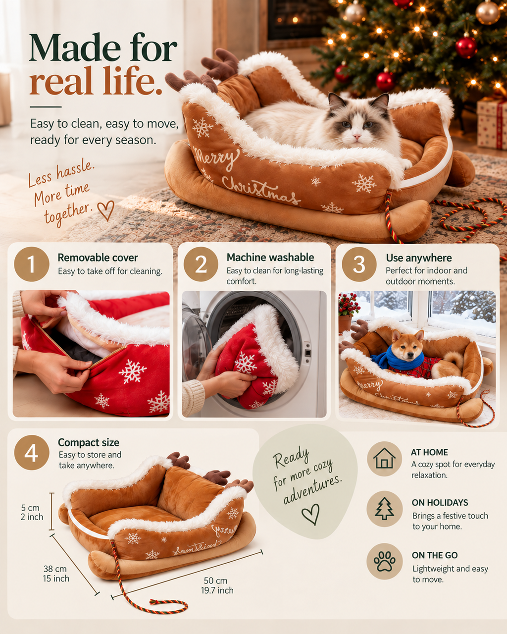 Wayloa Christmas Sleigh Dog Bed