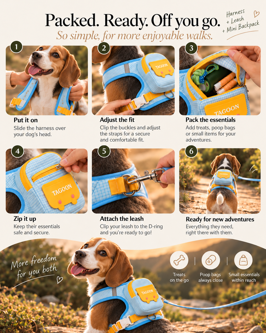Wayloa 3-in-1 Dog Backpack Harness & Lead Set
