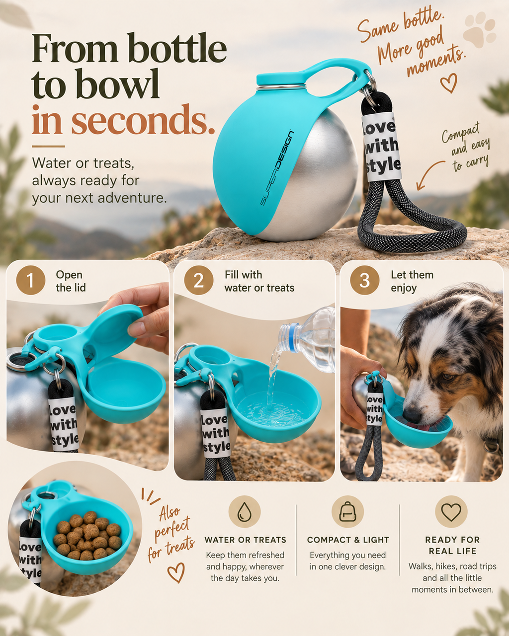 Wayloa Stainless Steel Dog Water Bottle