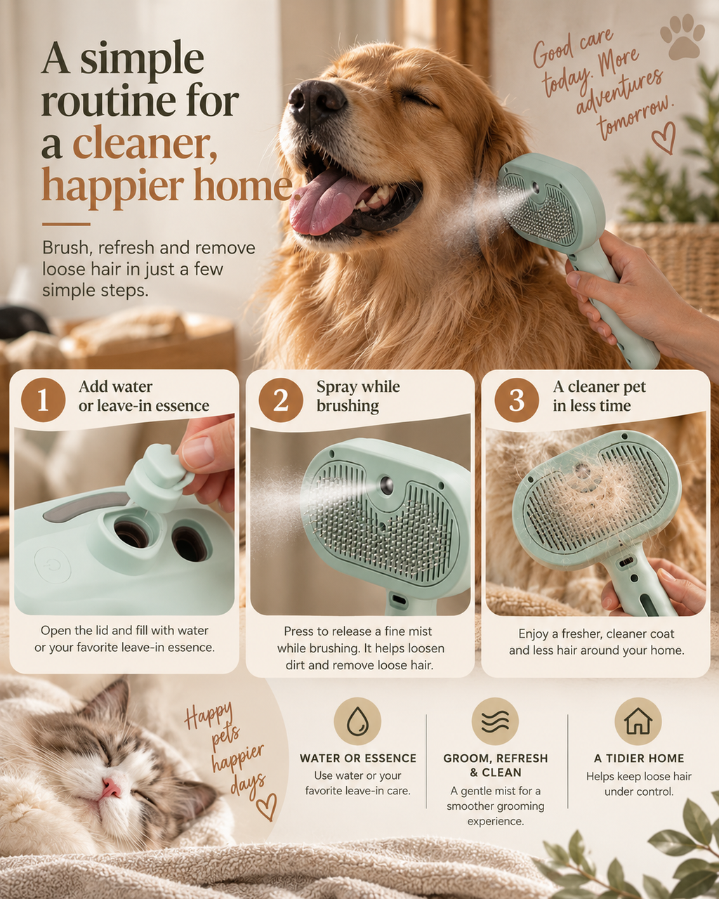 Wayloa Steam Pet Grooming Brush