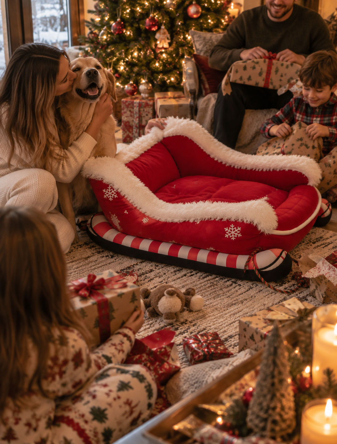 Wayloa Christmas Sleigh Dog Bed