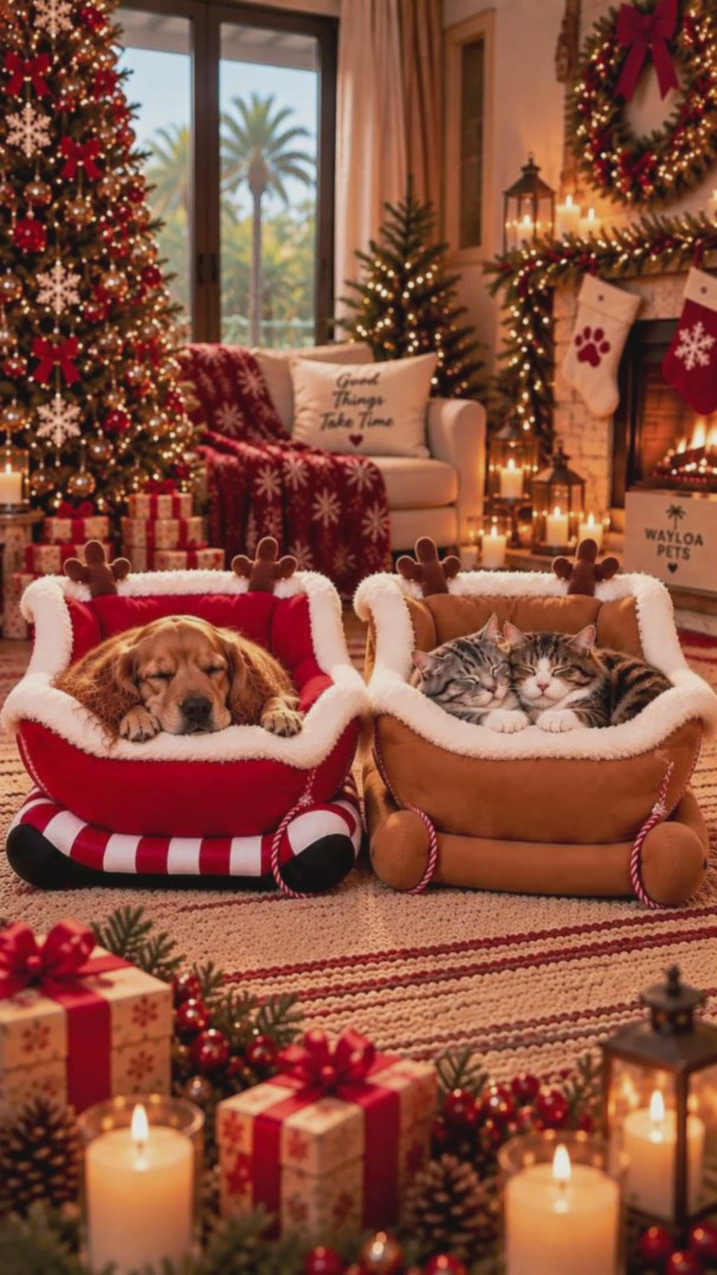 Wayloa Christmas Sleigh Dog Bed